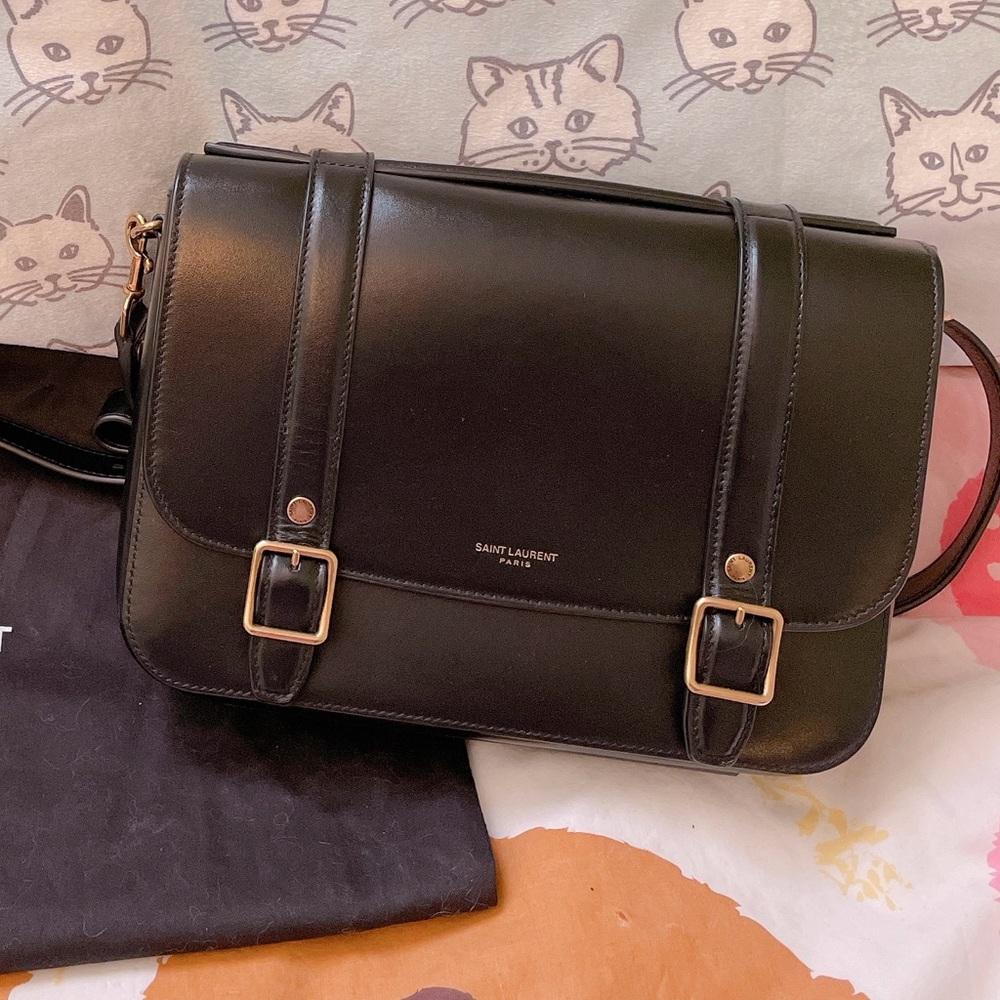 Saint Laurent Black Leather Buckle Bag